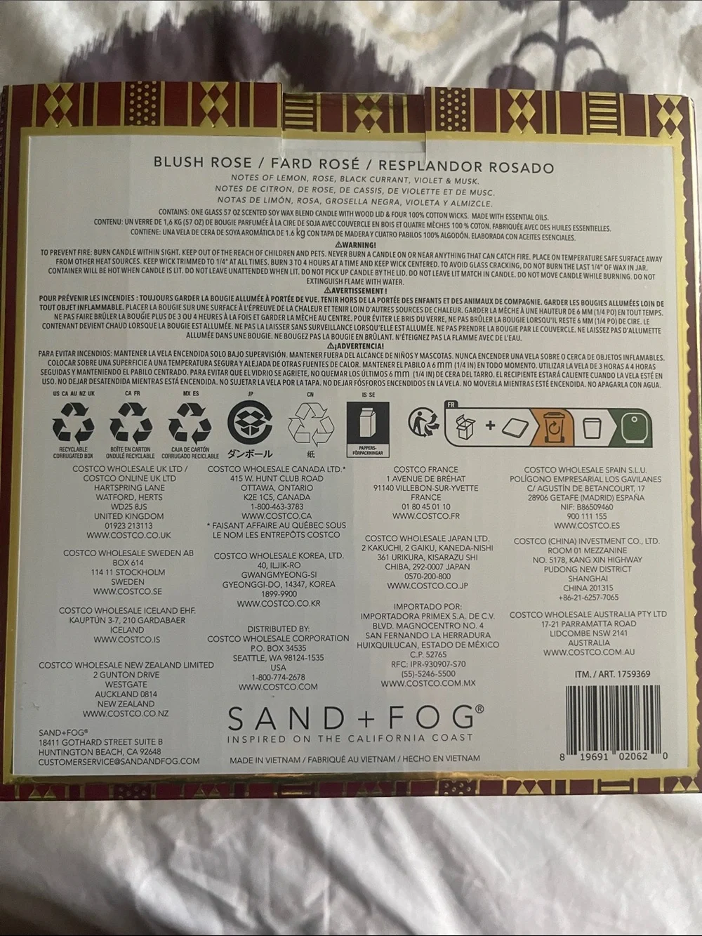 Sand + Fog Blush Rose Scented Soy Wax Candle - Red 1.6 kg 57 oz